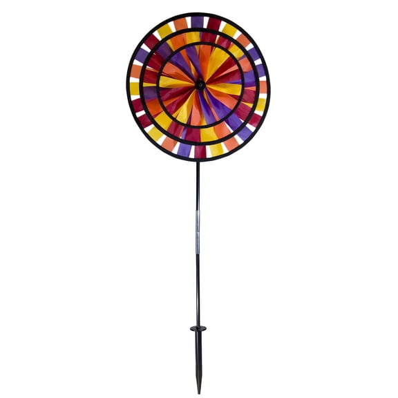 In the Breeze 2732 — Autumn Triple Wheel Spinner — Ground Stake Included — Fall Themed Decor for your Yard and Garden