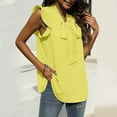 thumbnail image 5 of MESSUEN Sleeveless Shirts for Women Front Tie Top V-neck Flounce Tank Tops for Women Casual Solid Chiffon Blouses Ruffle Elegant Vest Women’s Tops Women's Shirts Blouses Yellow L, 5 of 9