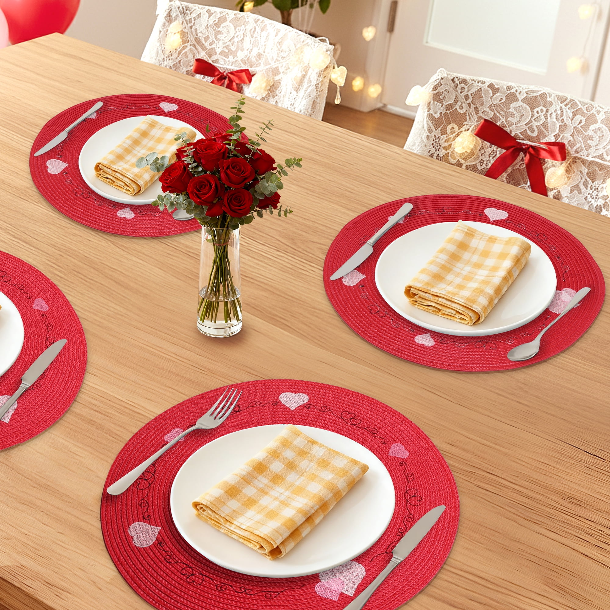 Unique Bargains Farmhouse Solid Placemats Set of 6 Woven for Dining Table Decor Heart