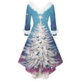 thumbnail image 5 of Christmas Dresses for Women Women's Fashion Elegant Autun And Winter Long Sleeve V-Neck Christmas Print Dress for Holiday Party,Sky Blue,2XL, 5 of 5