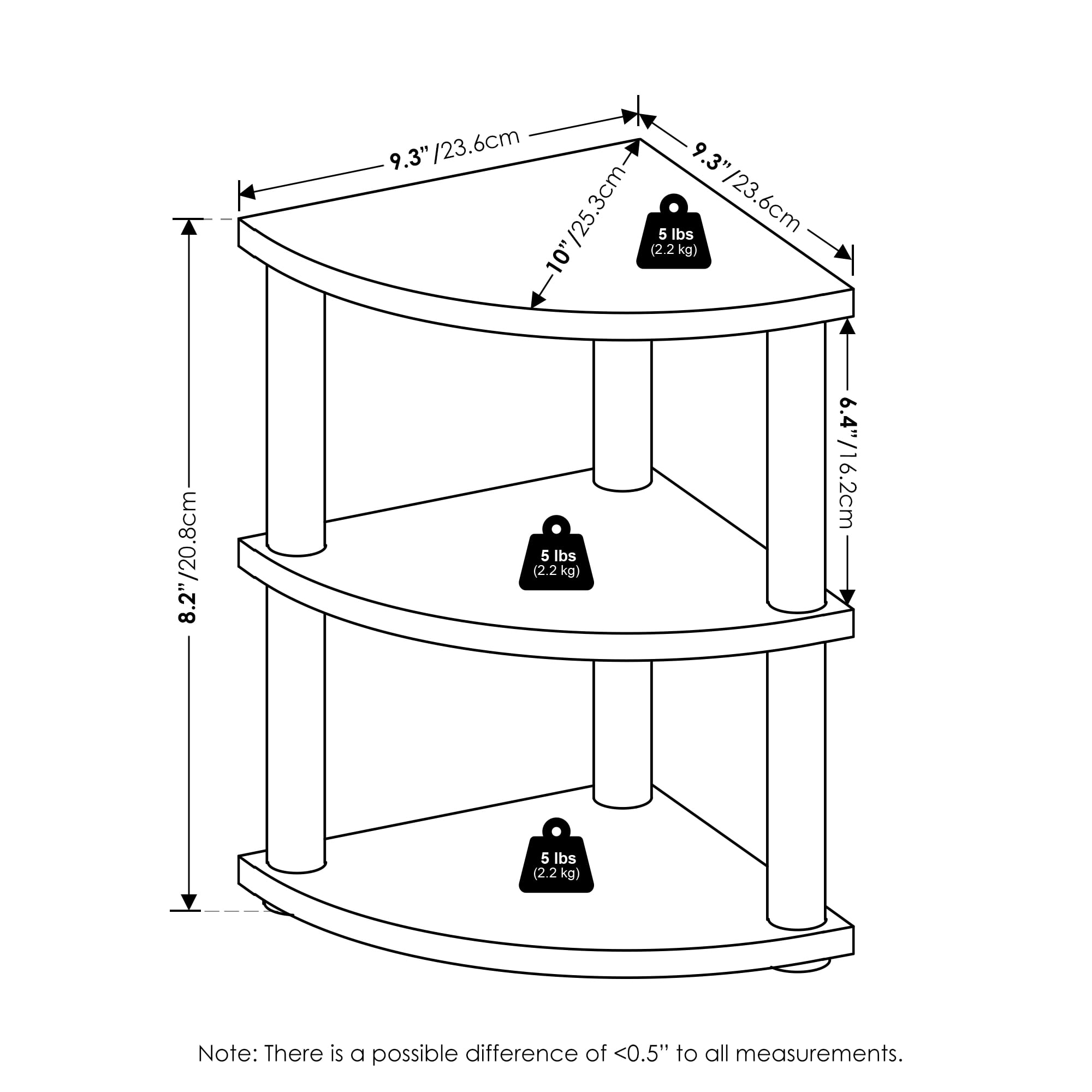 Furinno Turn-N-Tube 3-Tier Corner Countertop Organizer Shelf, White/White