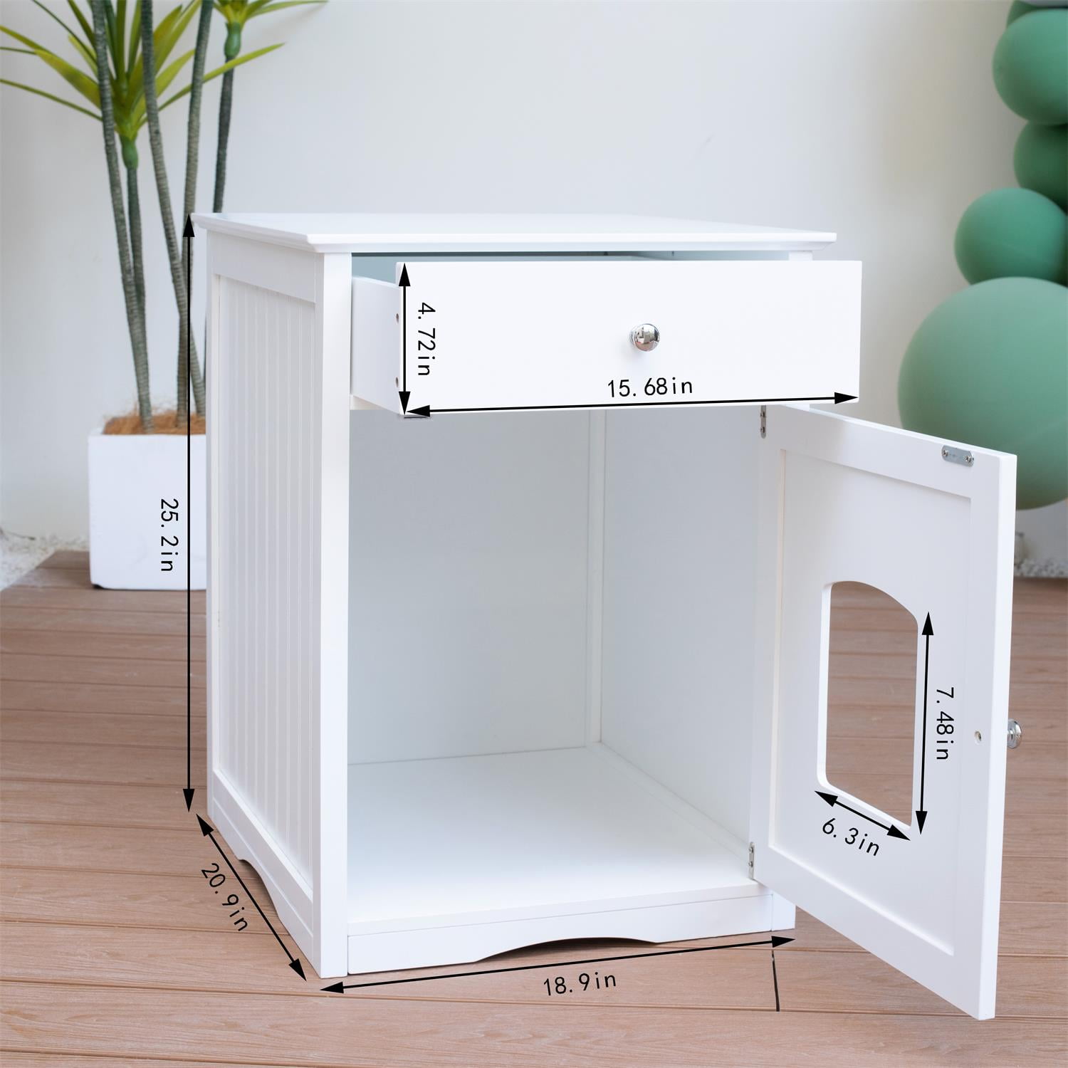 Pefilos 25" Cat Houses for Indoors, Wooden Cat Shelter Pet House, Enclosure Cat Litter Box, Hidden Toilet House, White Pefilos 25" Cat Houses for Indoors, Wooden Cat Shelter Pet House, Enclosure Cat Litter Box, Hidden Toilet House, White