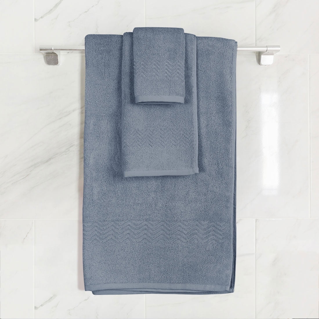 PiccoCasa Cotton 6 Piece Bath Towel Set Soft Absorbent Breathable Dark Blue