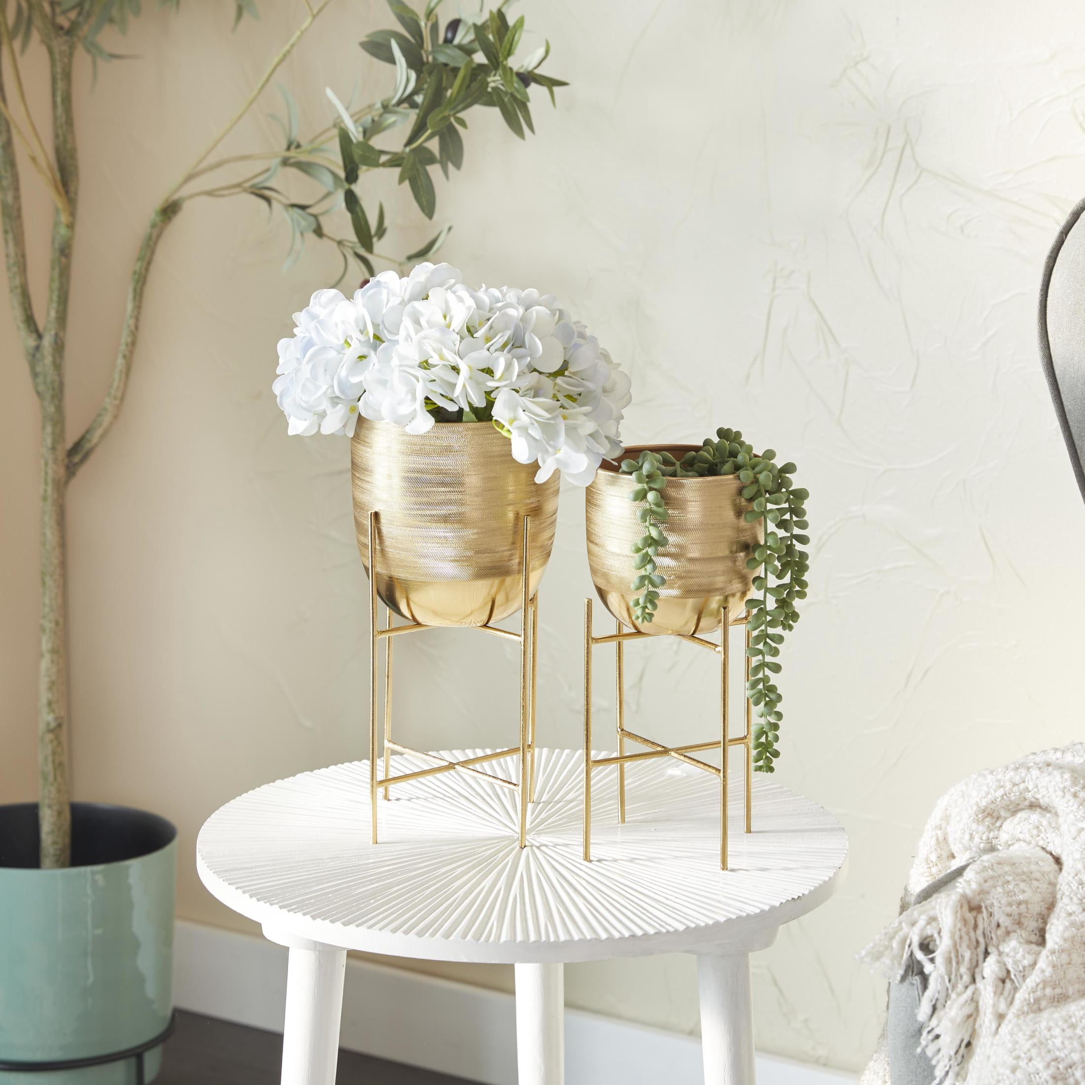 DecMode 6", 5"W Small Brushed Dome Gold Metal Planter with Removable Stand (2 Count)