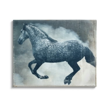 Stupell Industries Blue Galloping Horse Vintage Animals & Insects Painting Gallery Wrapped Canvas Print Wall Art