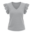 thumbnail image 5 of Trendfront Womens Striped T Shirt Ruffle Short Sleeve V Neck Casual Relaxed Fit Lightweight Everyday Summer Tops, 5 of 5