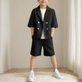 thumbnail image 2 of ZACPNCV Boys Linen Tuxedo Suit Slim Fit 2 Piece Set Formal Suits for Boys Summer Blazer and Shorts Set Beach Wedding Suit Black 12-13 Years, 2 of 7