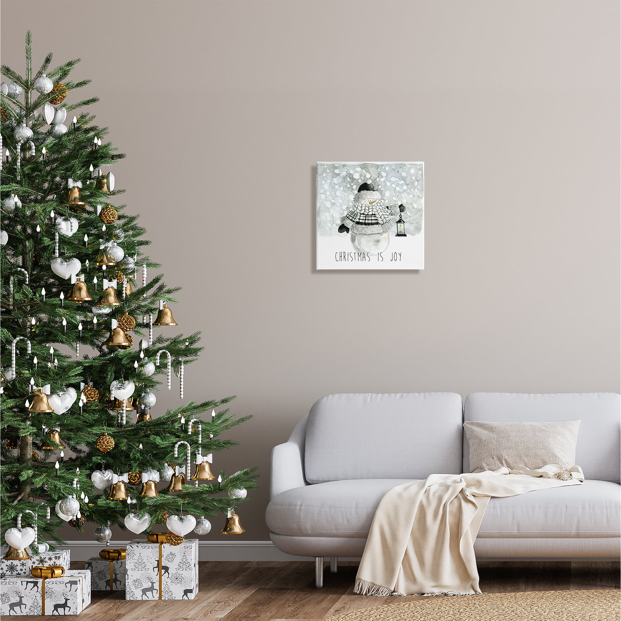 Stupell Industries Christmas is Joy Snowman Holiday Painting Gallery Wrapped Canvas Print Wall Art, 17 x 17
