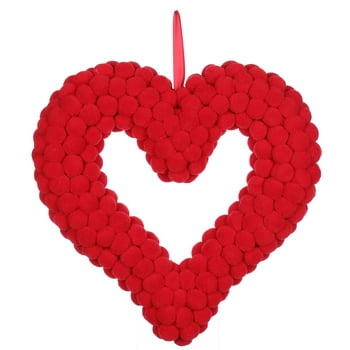 Valentine's Day Red Pompom Heart Wreath, 16", by Way To Celebrate