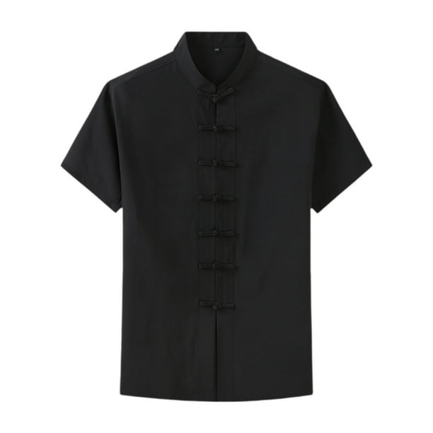Ropa china, traje Tang, chino tradicional, cómodo, informal, color sólido. Negro