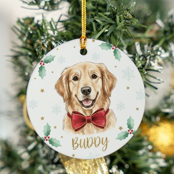 ViciArt Personalized Pet Christmas Ornament - 3" Ceramic Holiday Decor with Dog, Bowtie & Custom Name
