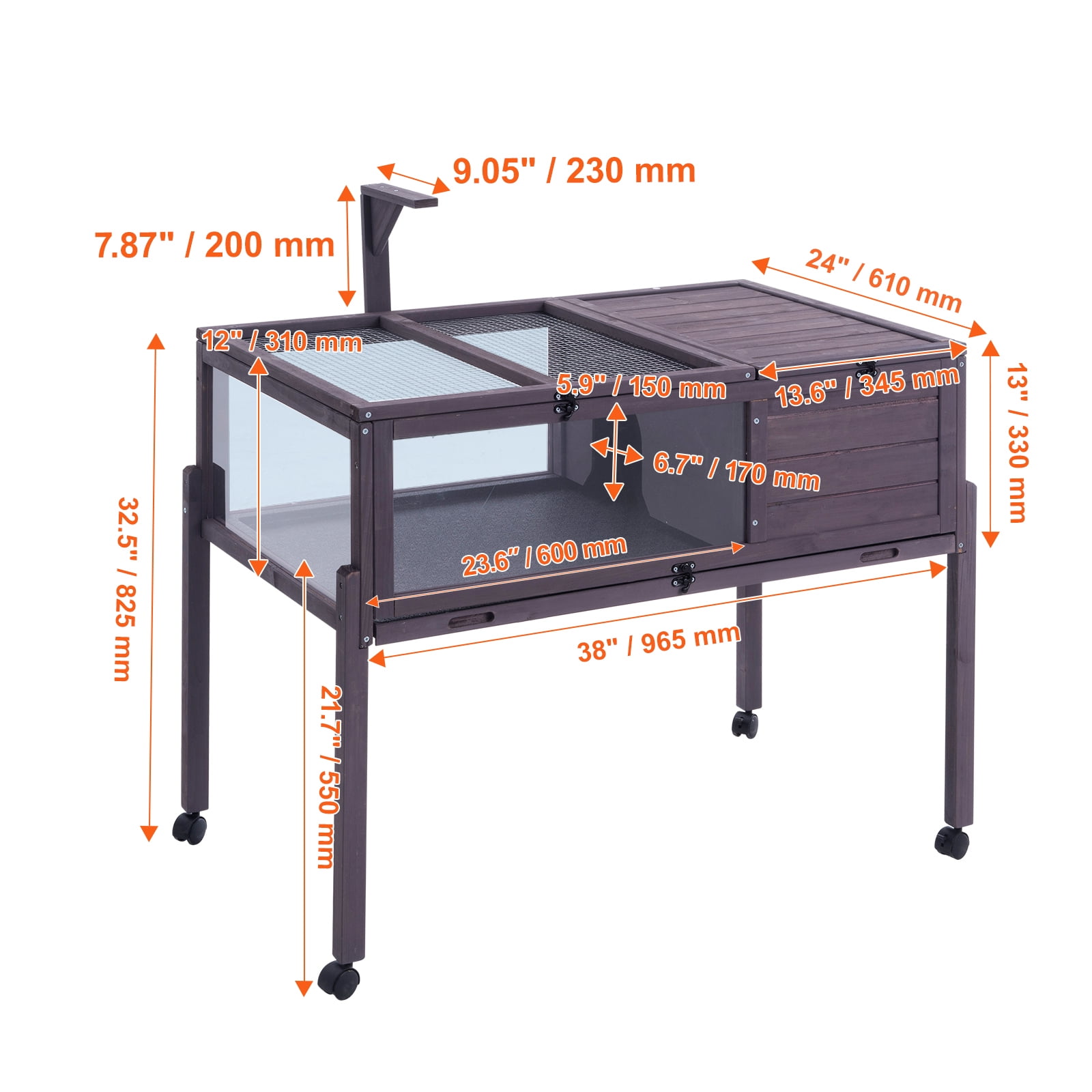 VEVOR Tortoise Habitat, Wooden Tortoise House Indoor & Outdoor, Rolling Tortoise Enclosure with Light Stand, Reptile Enclosure Small Animal Cage with Stand Legs, Wheels, for Gecko, Lizard, Snake