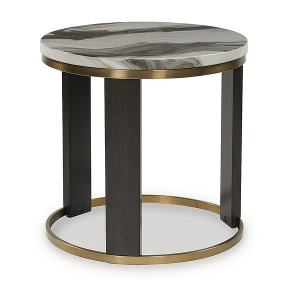 Signature Design by Ashley Jazmore Modern Round End Table - Marble-Look Top with Brass-Tone Frame