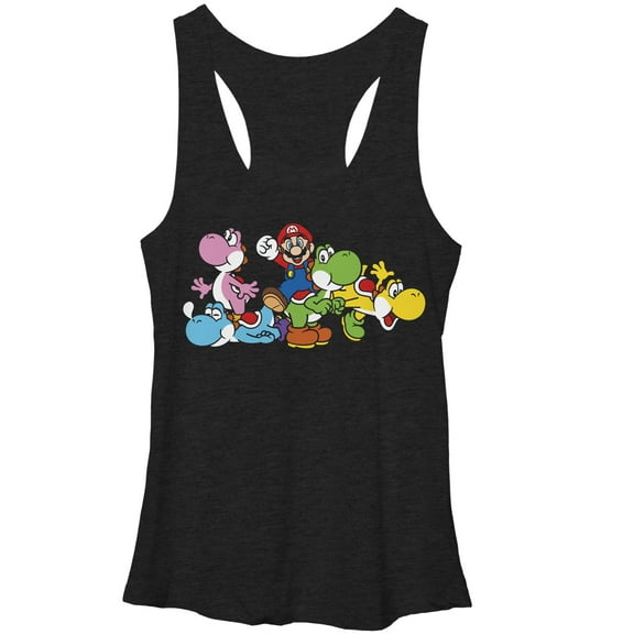 Women's Nintendo Yoshi in Many Colors  Racerback Tank Top Black Heather Medium