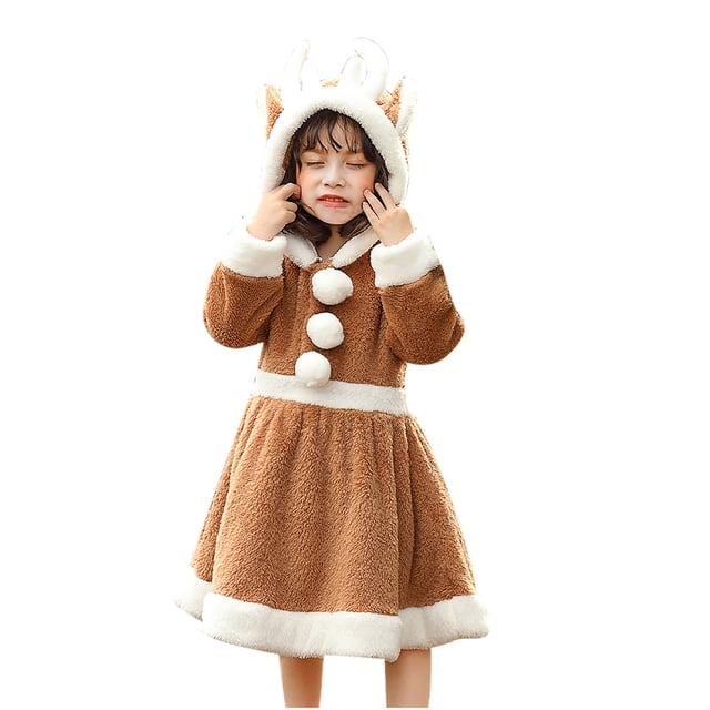 Vestido Para Niñas, Ropa Para Niñas Pequeñas, Vestido De Navidad De Invierno Para Niños, Atuendo De Animales, Falda De Alce De Navidad, Ropa De Actuación Para Niños, Color Caqui Odeerbi LM103-8264