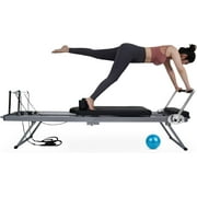 Slsy Foldable Pilates Reformer Machine Equipment for Home Workout and Gym, Pilates Exercise Equipment with 5 Metal Resistance Springs for Beginners, A Yoga Ball Included