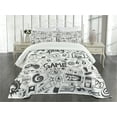 thumbnail image 3 of Ambesonne Video Games Quilted Bedspread Set 3 Pcs, Sketch Style Gaming, King Size, Black White, 3 of 5