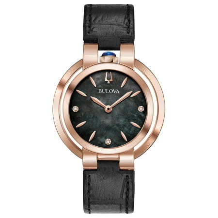 Bulova Women's Rubaiyat Diamond Black Leather Strap Watch