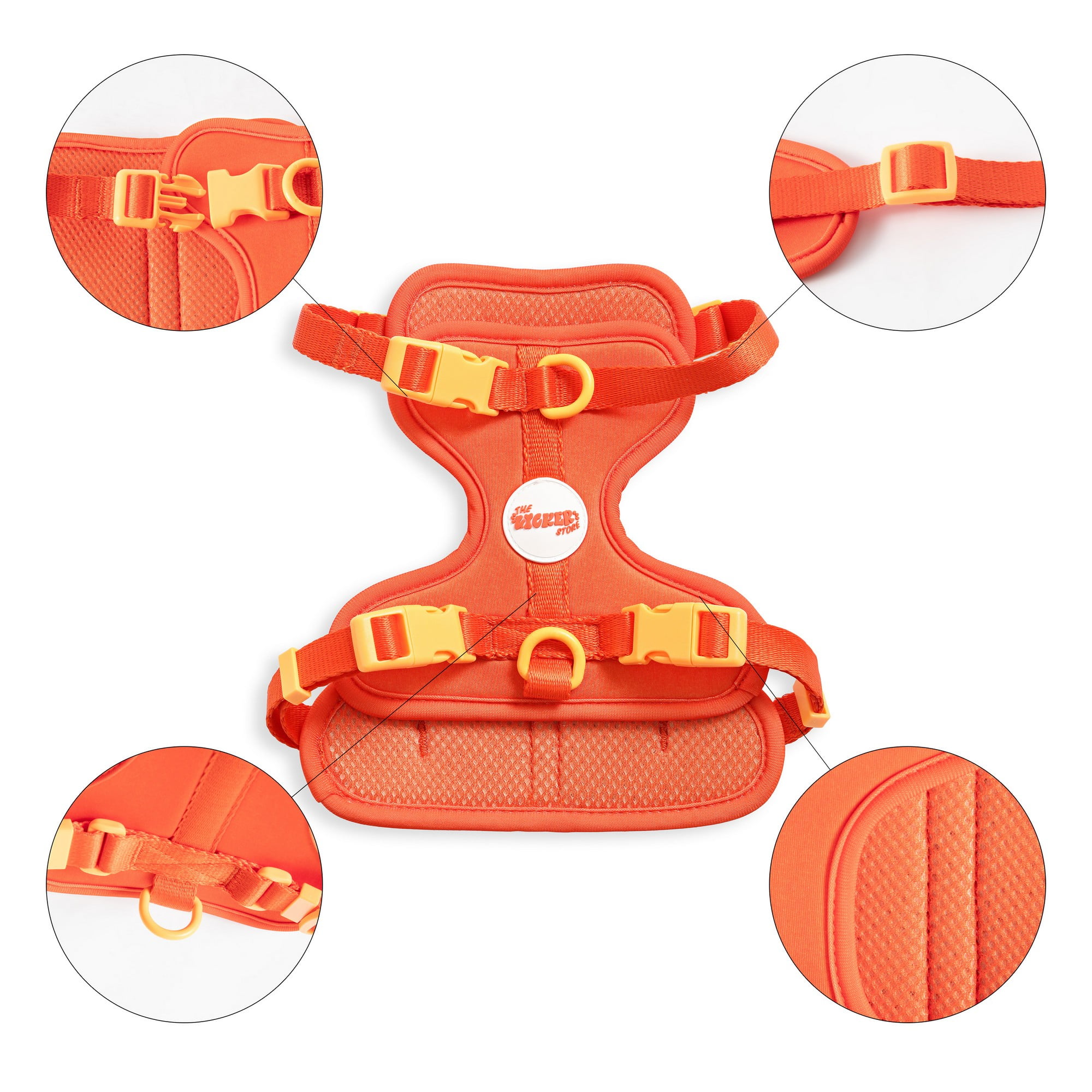 THE LICKER STORE Arlo Small Adjustable Soft Padded No Pull Pet Harness with 3 Buckles and 3 Leash Clips, Dark Orange, HNS1001A