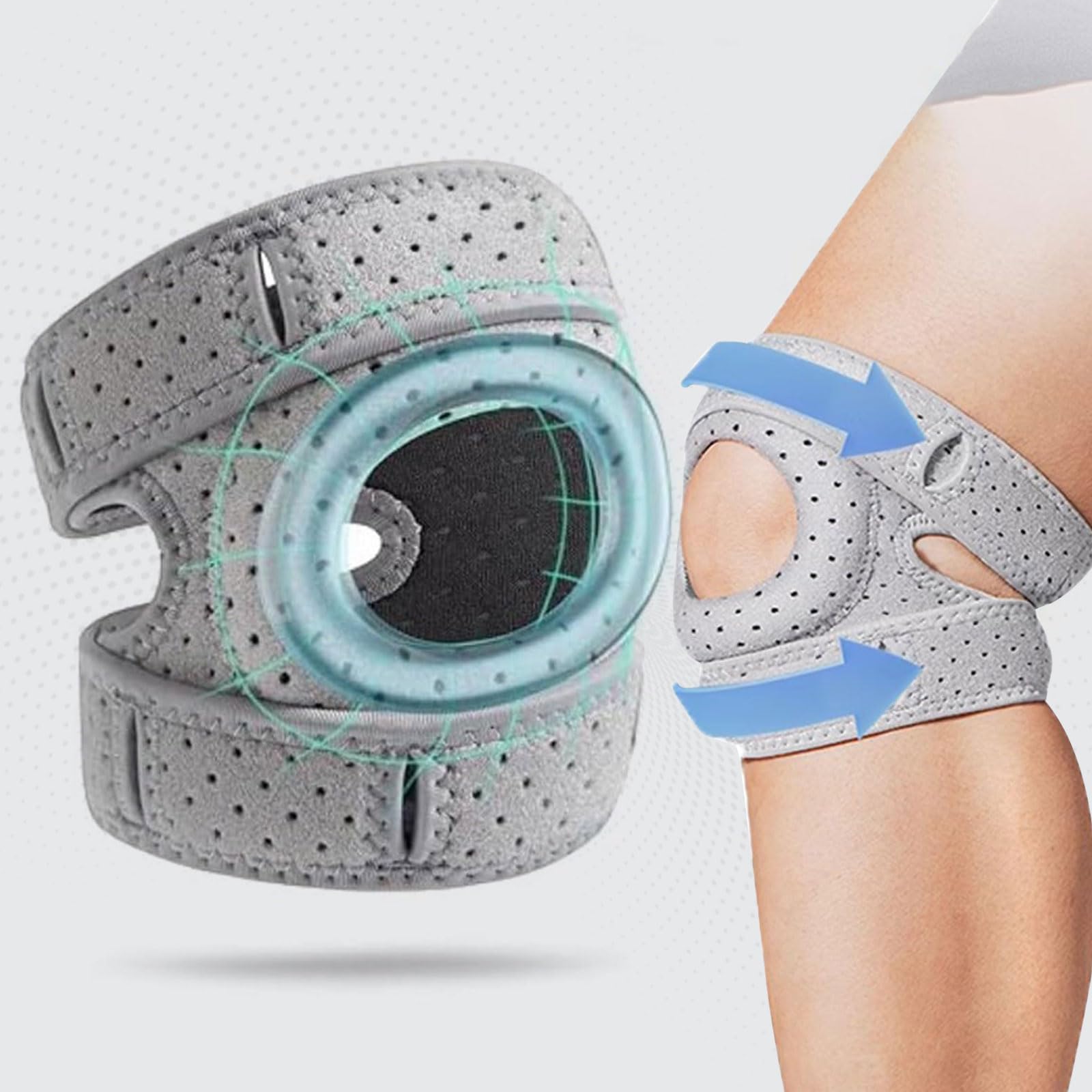 A pair Patella Knee Strap with Shock-Absorbing Gel Pad & Anti-Slip Silicone – Knee Brace for Running, Jumping, Basketball, Squats (Gray, L)