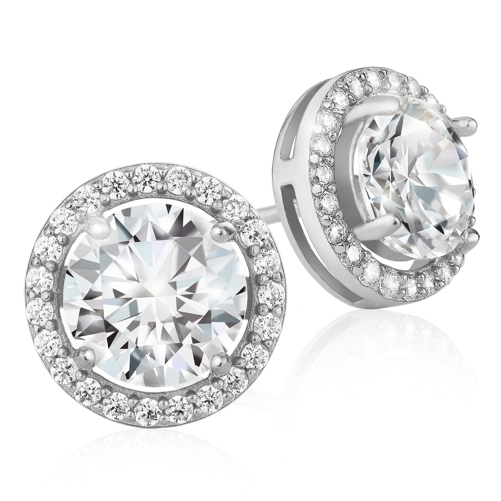 Round Cut Cubic Zirconia Stud Earrings in14k White Gold Over Sterling Silver 0.57 Cttw