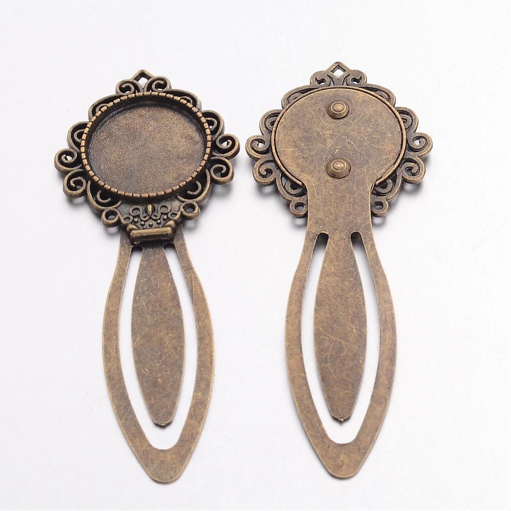 Tibetan Style Bookmark Cabochon Settings Cadmium Free & Nickel Free & Lead Free Antique Bronze Tray: 20mm 81x31x4mm