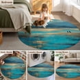 thumbnail image 5 of Round Area Rug 8 Ft, Teal Golden Oil Painting Washable Non-Slip Circle Carpet for Living Room/Bedroom, Modern Art Retro Abstract Collection Low-Profile Large Area Rugs for Indoor, 5 of 7