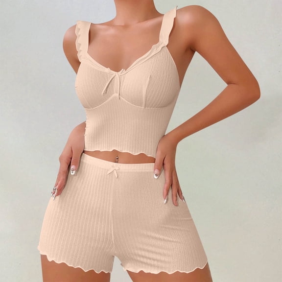 Wensltd Summer Fall Pajamas for Women Casual Sleepwear V Neck Shorts Set Nightwear