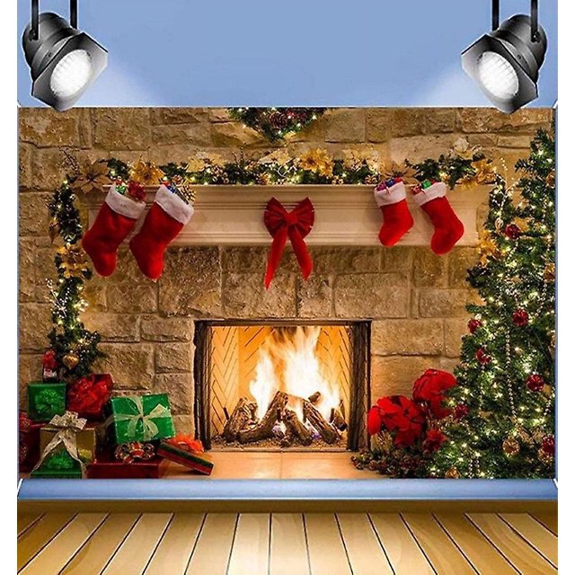 Tapiz para colgar en la pared con temática navideña de poliéster, manta para colgar en la pared para el hogar, sala de estar, dormitorio, decoración interior de fiesta de Navidad - Chimenea Pat