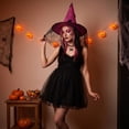 thumbnail image 5 of Womens Halloween Witch Hat Spiderweb Graphic Pointed Cone Cap Lace Veil Wide Brim Gothic Wizard Headwear Cosplay Dress Up Theme Party Accessories, 5 of 5