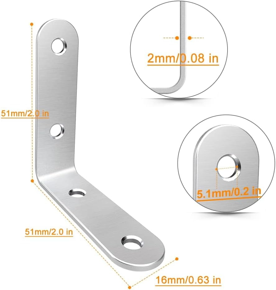 LuckIn 40 Pack 2" x 2" Heavy Duty Corner Braces, Industrial-Grade Stainless Steel L Brackets with Screws for Ultimate Wood & Shelf Support