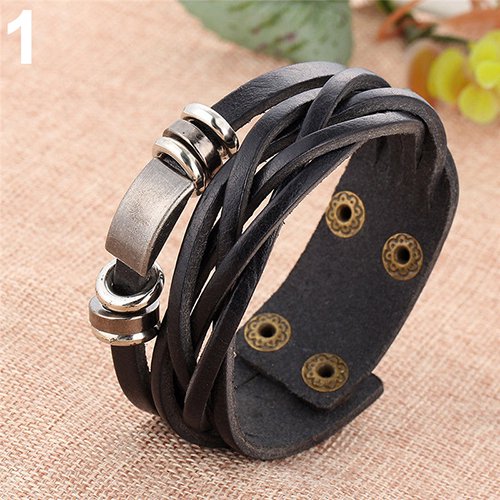 Ayyufe Men's Vintage Multilayer Braided Leather Bangle Cuff Bracelet Wristband