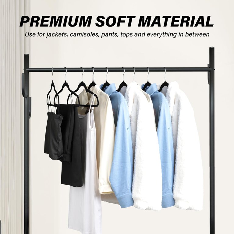 200-Pack Black Velvet Non-Slip Hangers – Curved Design For Suits, Shirts, Pants