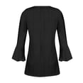 thumbnail image 4 of QASIEATN Womens Tops Dressy Casual V Neck Button Down Shirts Pleated Flowy Loose Flare 3/4 Sleeve Tunic Blouse Fall Fashion Outfits, 4 of 5