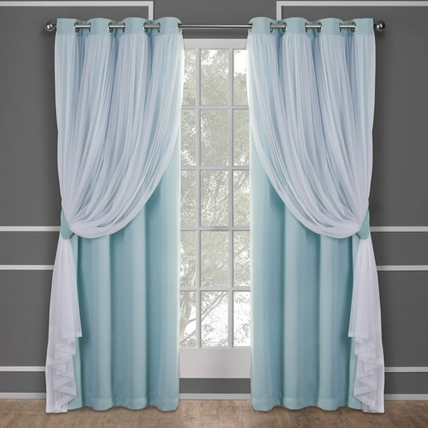 Sheer Grommet Top Curtain Panel Pair, Aqua Blackout Curtains Uk