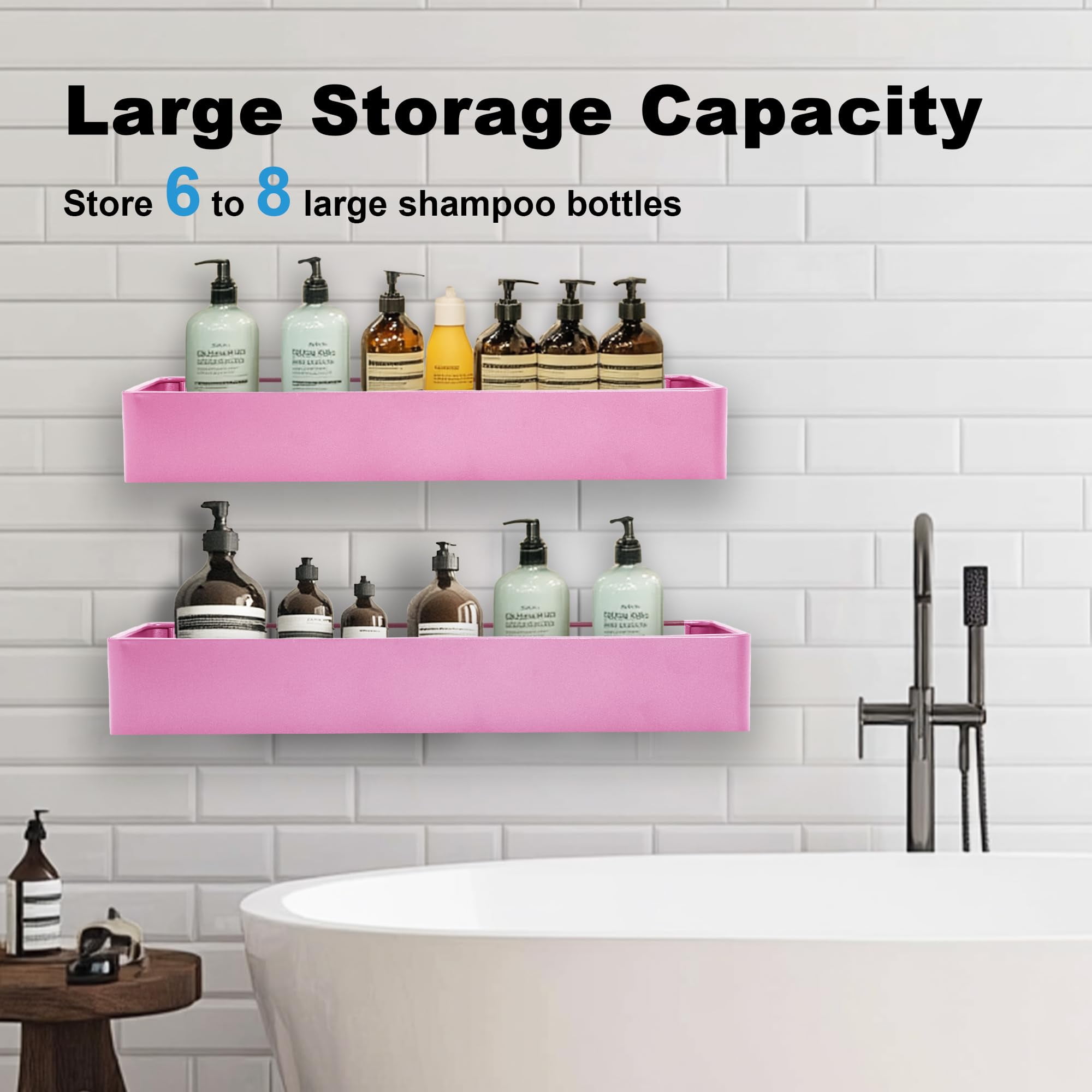 Shuntong Premium Shower Caddy, Adhesive Bathroom Shower Organizer and Storage, No Drill Shower Shelves for Inside Shower, Rustproof Shower Storage Rack 4 Pack Pink