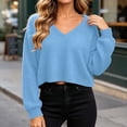 thumbnail image 7 of DISKEBUISS Women's Waffle Knit Cropped Sweater Long Lantern Sleeve V Neck Loose Fit Pullover Tops for Fall Casual, 7 of 7