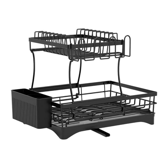 Soporte de utensilios de secado de platos Organizador multipropósito de cocina de 2 niveles con bandeja de goteo Pastel de placas para la barra de uso