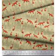 thumbnail image 3 of Soimoi Beige Rayon Fabric Cedar Tree & Fox Animal Print Fabric by the Yard 42 Inch Wide, 3 of 5