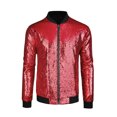 thumbnail image 5 of Unique Bargains Men's Long Sleeves Sequin Varsity Zipper Bomber Jacket XL Red, 5 of 6