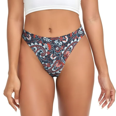 Thongs for Women - Paisley Print red No Show Seamless Womens Thongs Underwear  Stretch G String Thongs for Women  Ladies Breathable Kawaii Thong Bikini Panties Briefs