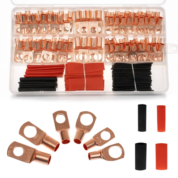 220 Pcs Copper Wire Lugs,Assorted Wire Lugs Battery Cable Tinned Copper Eyelets SC Ring Terminals Connectors Assortment Kits for Marine, Automotive, Cables, Appliances