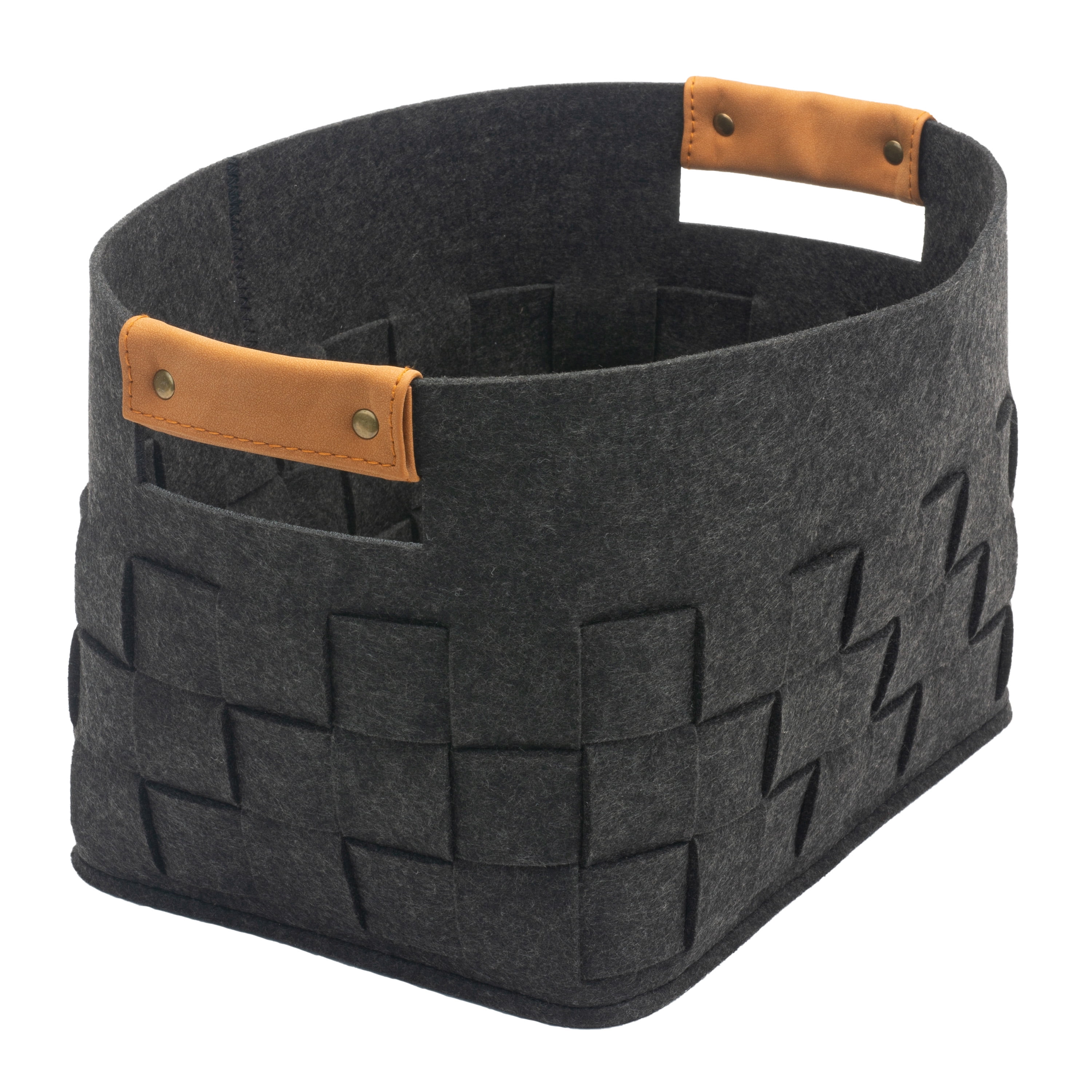 Basketville Small Woven Felt Basket, Dark Gray, 2 Pack