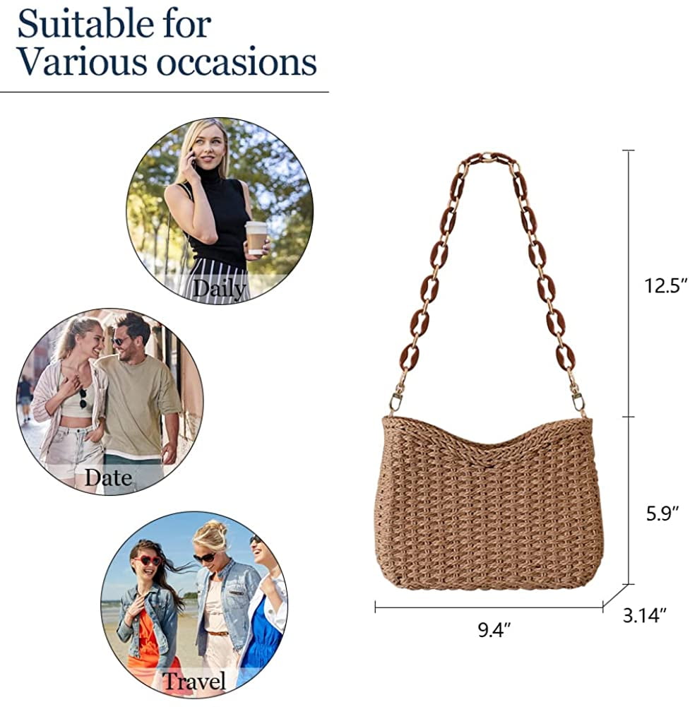 Straw Woven Shoulder Bag for Women Summer Beach Travel Crossbody Handbag Classics Satchel Purse