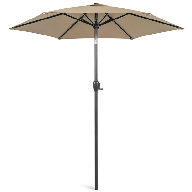 Best Choice Products 7 5ft Heavy Duty Outdoor Market Patio Umbrella W Push Button Tilt Easy Crank Lift Tan Walmart Com Walmart Com
