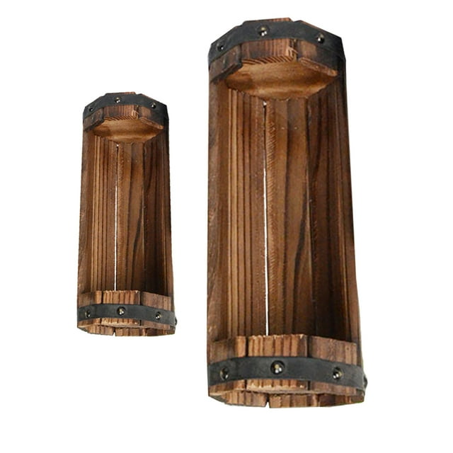 OULII Vintage 2pcs Set Half Barrel Planter Wooden Flower Container for Decoration