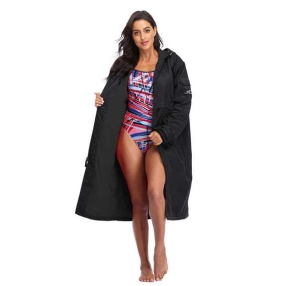 Adoretex 100% Waterproof Swim Parka, Hooded Warm Scuba Coat Surf Jacket for Men and Women (PK008) - Black/Black - XXS