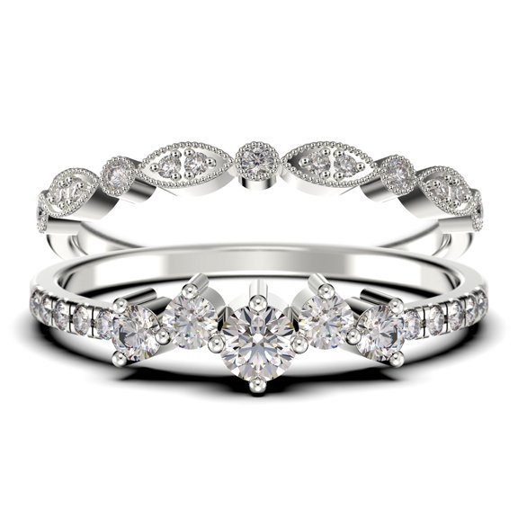 Promise Ring 1.10 Carat Round Cut Diamond Moissanite Engagement Ring Wedding Band Ring in 925 Sterling Silver With 18k White Gold Plating, Dainty Ring, Bridal Set, Matching Band