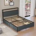 thumbnail image 6 of Panana Full/Queen Size Bed Frame with 4 Storage Drawers and Headboard, 2 Tier Shelves Headboard Storage, with Slats, Noise Free, No Box Spring Needed (Vintage Brown and Grey, Queen), 6 of 9