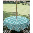 thumbnail image 2 of Outdoor Tablecloth with Umbrella Hole, Quatrefoil Moroccan Pattern Spillproof Waterproof Outdoor Table Cover, Geometric Aqua Morocco Patio Tablecloths for Party/Garden/Picnic, Round 54 inch, 2 of 9
